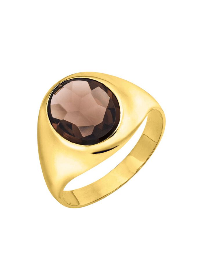 Gouden herenring met rookkwarts 