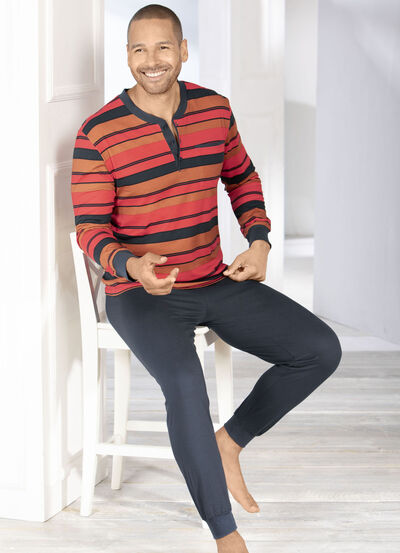 Pyjama met knoopsluiting en manchetten 