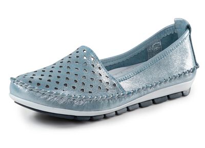 Gemini mocassinpantoffels van zacht, glanzend reli&euml;f nappaleer 