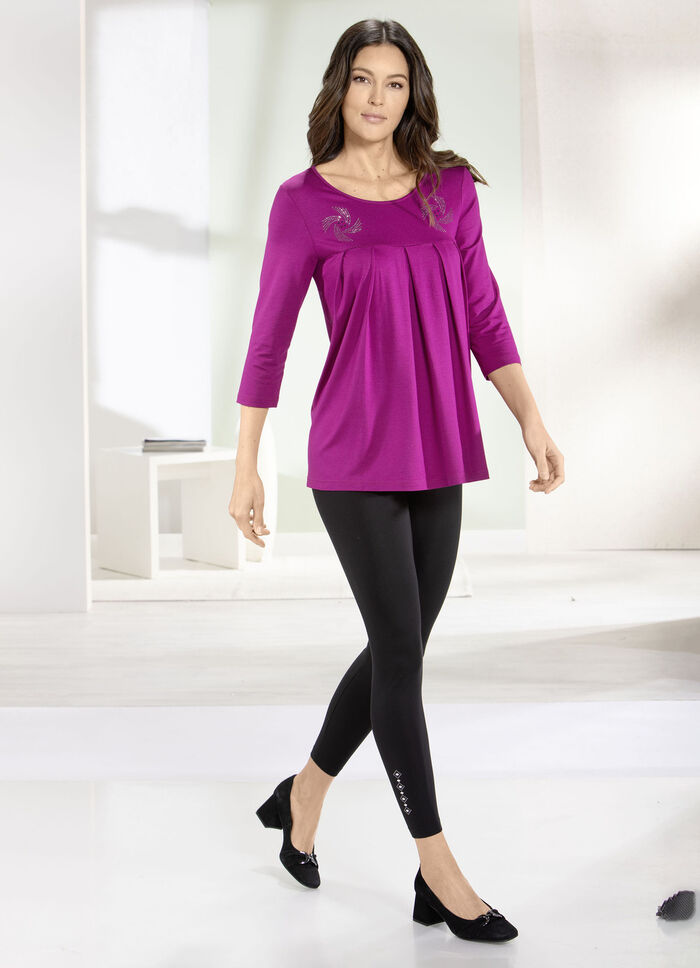 Lang shirt met decoratieve platen in 3 kleuren FUCHSIË