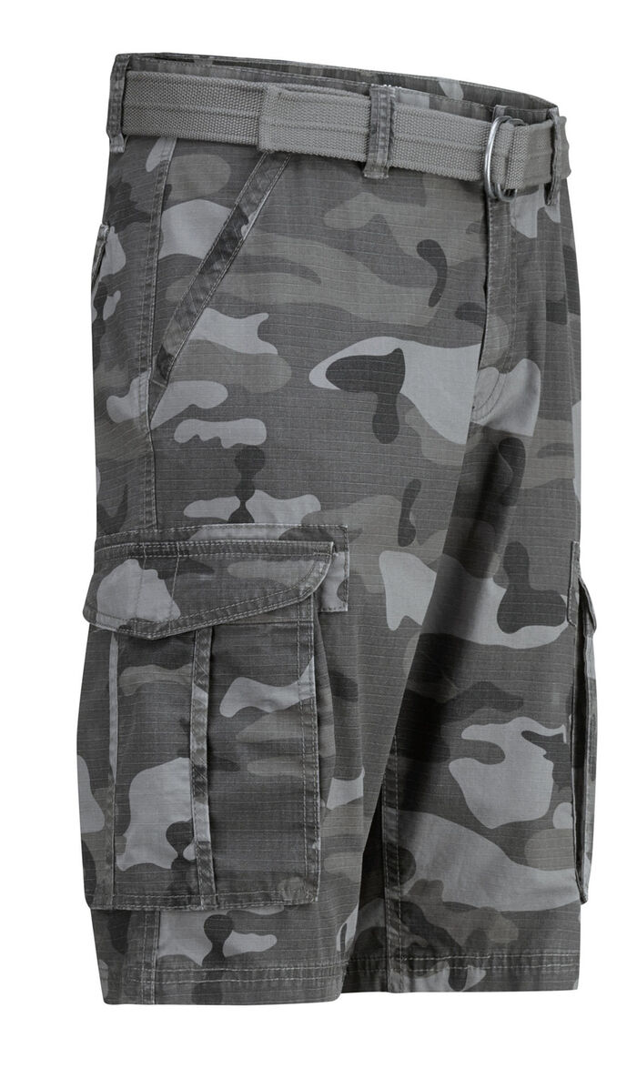 Bermudashort met riem en cargozakken in 2 kleuren ANTRACIET-GRIJS