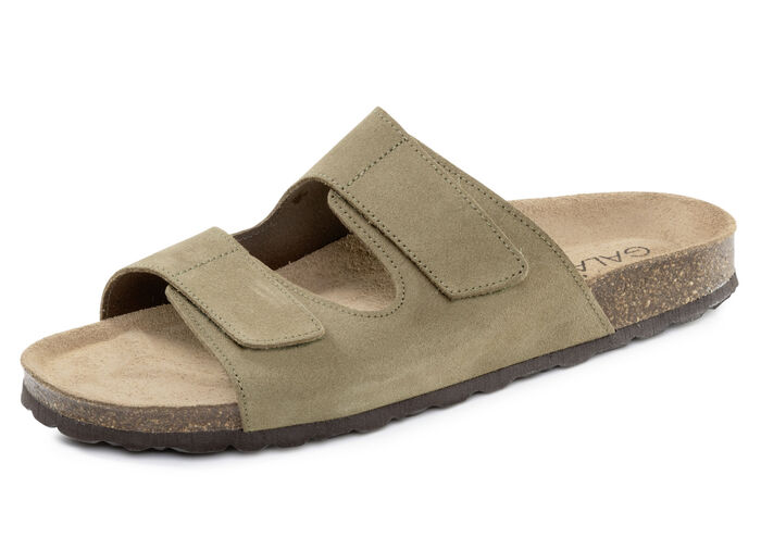 GINO GALANTE, klassieke herenmuiltjes, breedte H, met klittenbandsluiting OLIJFGROEN