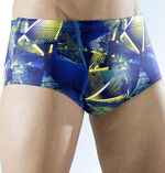 Zwembroek in hoge slipvorm met multicolor print 
