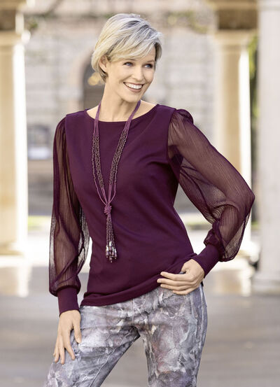Shirt met lange, geplooide chiffonmouwen 