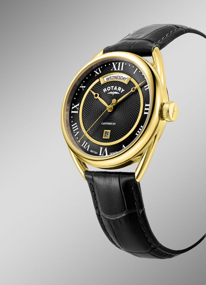 Rotary quartz herenhorloge met leren band 