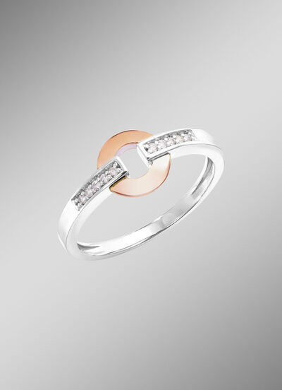 Moderne damesring in bicolor met 10 diamanten 
