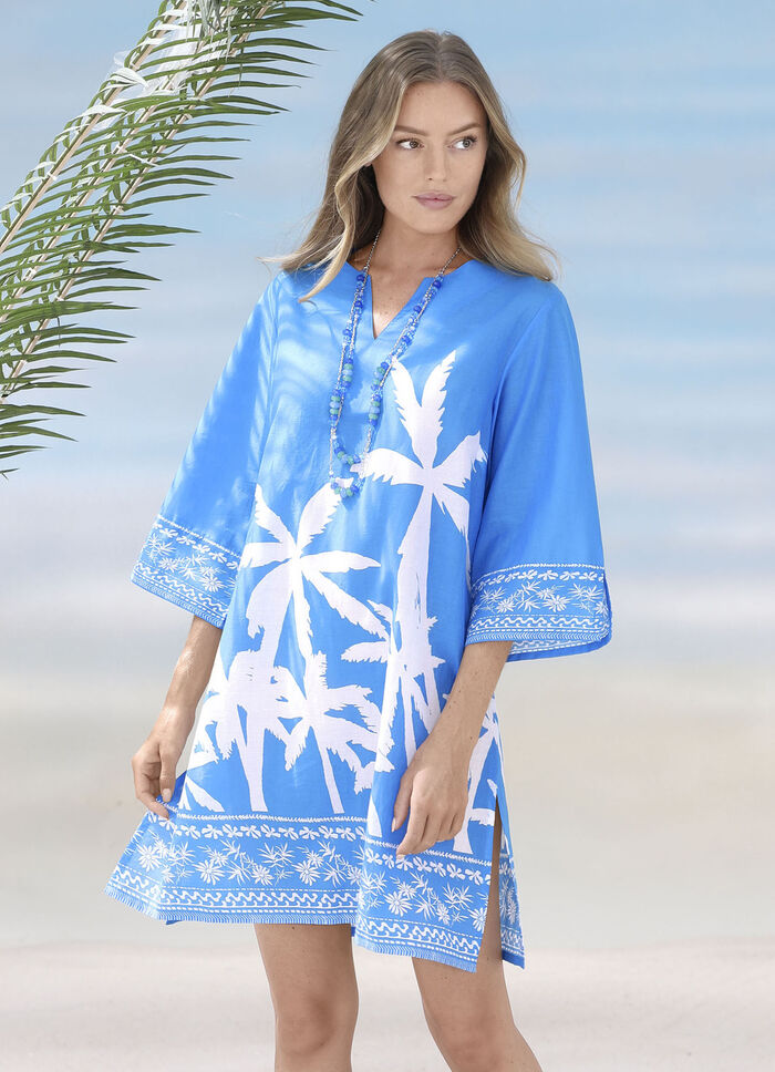 Tuniek met palmprint, puur katoen BLAU-WEISS