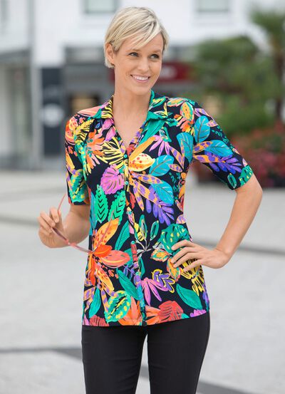 Poloshirt met doorlopende decoratieve knoopsluiting 