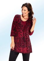 Lang shirt met plooien in 3 kleuren ZWART-ROOD