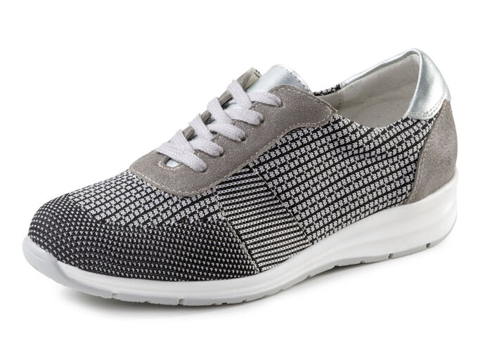 ELENA EDEN veterschoen met leren details SCHWARZ-WEISS-TAUPE