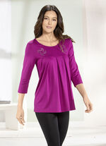 Lang shirt met decoratieve platen in 3 kleuren FUCHSIË
