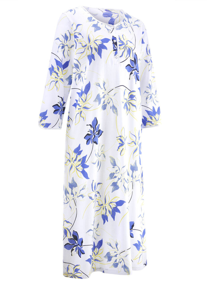 Twee-pack nachthemden, effen en all-over dessin met knoopsluiting 1X KONINGSBLAUW, 1X WIT-BONTE