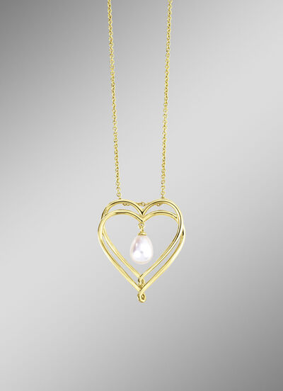 Hartvormige hanger met zoetwaterparel en ankerketting 
