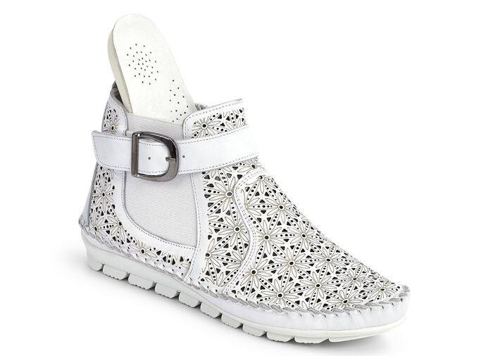 Gemini, zomer enkellaarsjes voor dames, breedte G, met uitneembaar voetbed WIT