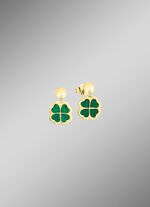 Klaverblad oorbellen met echte malachiet 