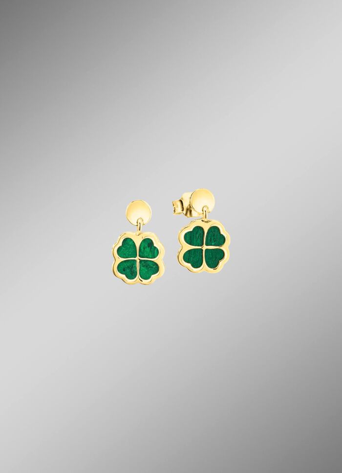 Klaverblad oorbellen met echte malachiet 