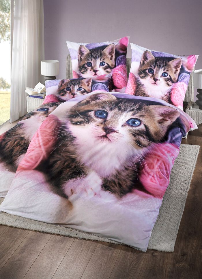 Digitaal bedrukte beddengoedset met kattenmotief 