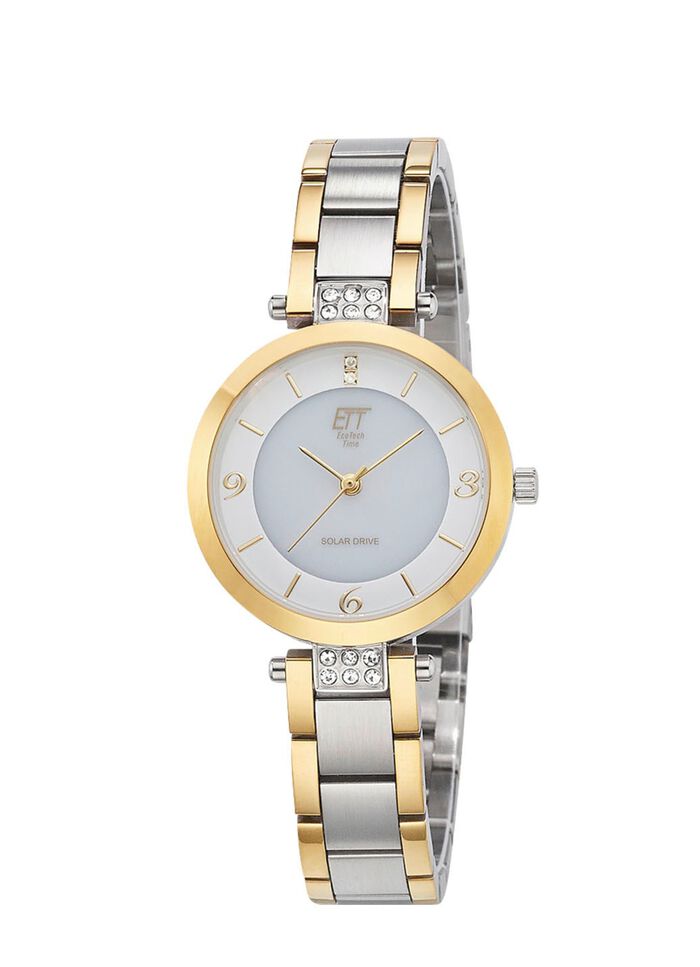 ETT-dameshorloge op zonne-energie met roestvrijstalen polsband en kast 