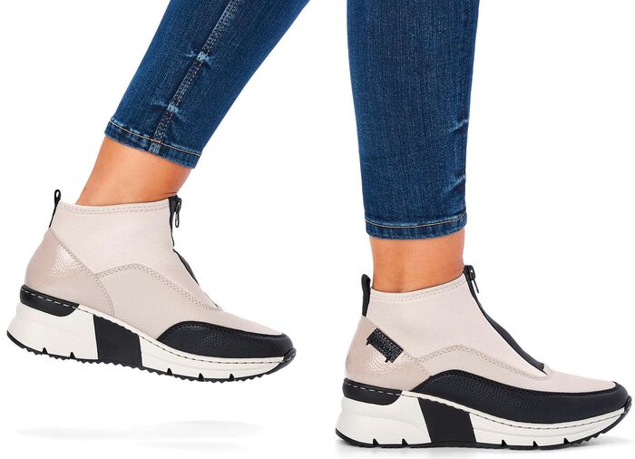 Rieker, stijlvolle dameslaarzen, breedte G, met rits ECRU-ZWART