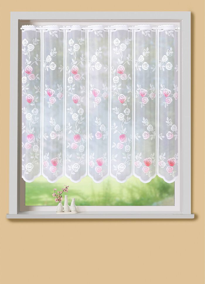 Romantisch kort gordijn met rozenmotief GEKLEURD