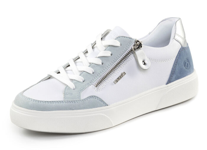 Remonte sneakers gemaakt van nappa- en suèdeleer met metallic afwerking BLAU-WEISS-SILBER