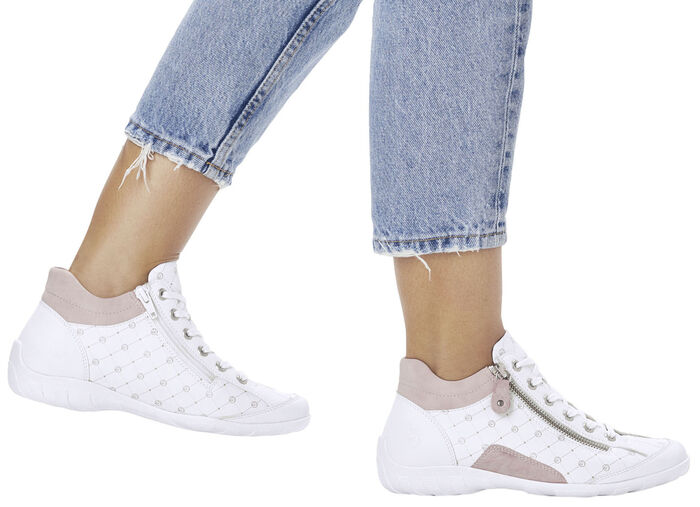 Remonte veterlaarsje van bedrukt en glanzend metallic synthetisch materiaal WIT-POEDERROZE