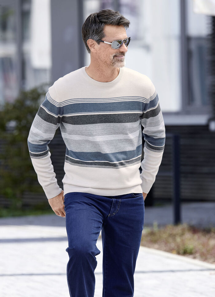 Trui met ronde hals NATUR-GRAU-JEANSBLAU GESTREIFT