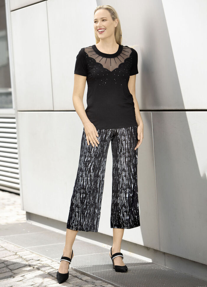 Culottes met elegante glanzende print ZWART-ZILVER