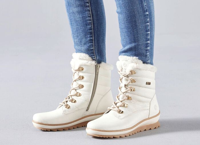 Remonte, gevoerde dames enkellaarsjes, winterschoenen, breedte G, met lamswol NATUURWIT