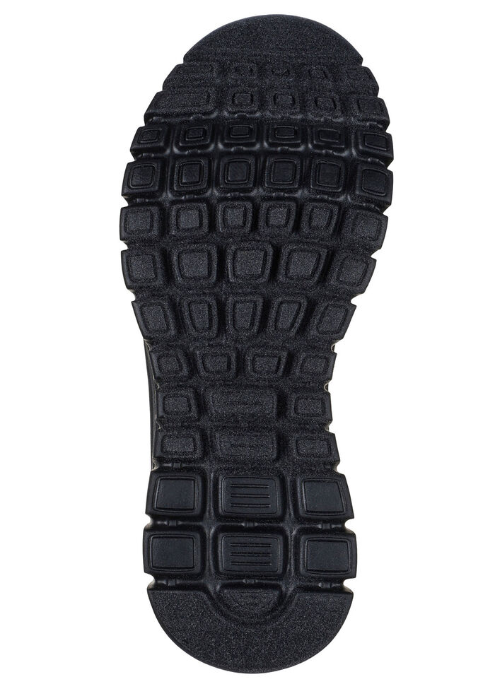 SKECHERS, klassieke damespantoffels, gemaakt van synthetisch en rekbaar breisel SCHWARZ