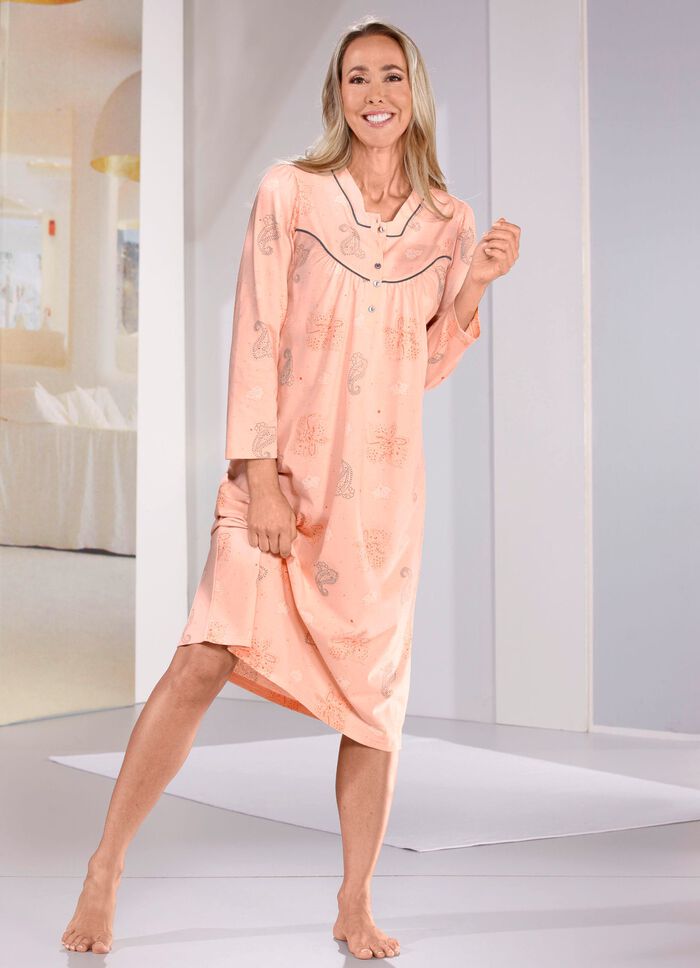 Kuitlang nachthemd met knoopsluiting en lange mouwen 