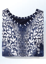 Lang shirt met V-hals in 2 kleuren MARINE BATIK