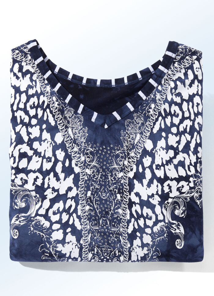Lang shirt met V-hals in 2 kleuren MARINE BATIK