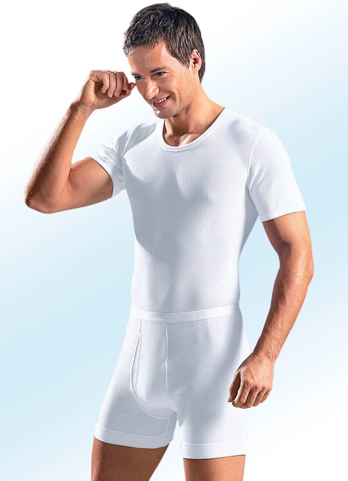 Schiesser dubbel geribd pulloverjack, wit 