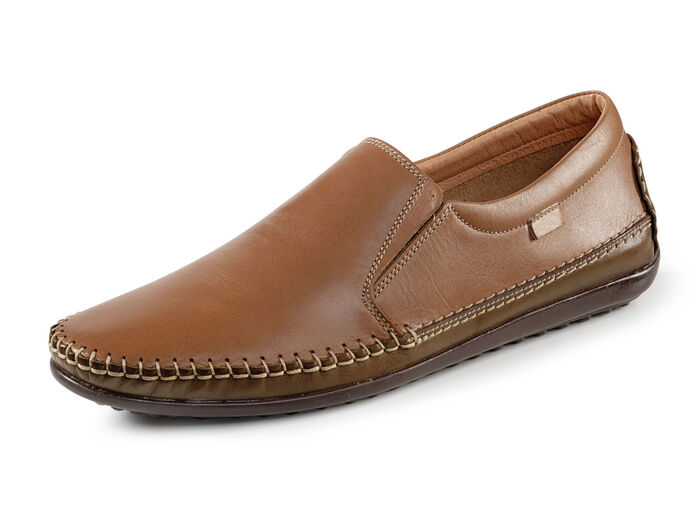 GINO GALANTE, lichte herenpantoffels, met elastische band COGNAC-BRAUN