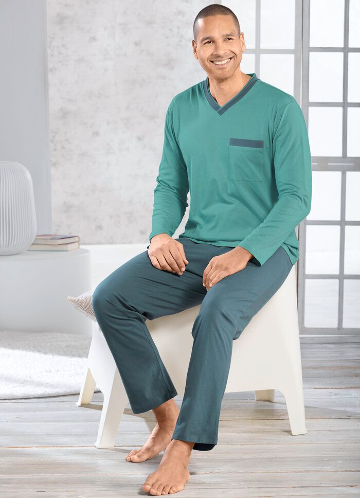 Twee-pack pyjama's met V-hals en open zomen 