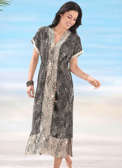 Laurina-jurk van viscose met kanten rand 