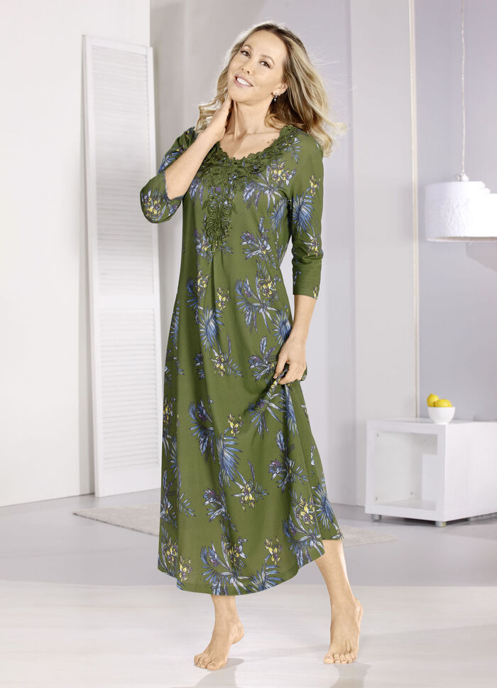 Laurina nachthemd, enkellang met rijkelijk motiefkant 