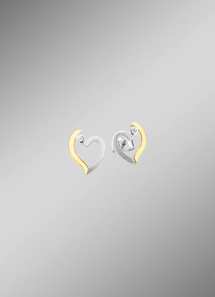 Hartvormige oorbellen in bicolor met synthetische zirkonia 