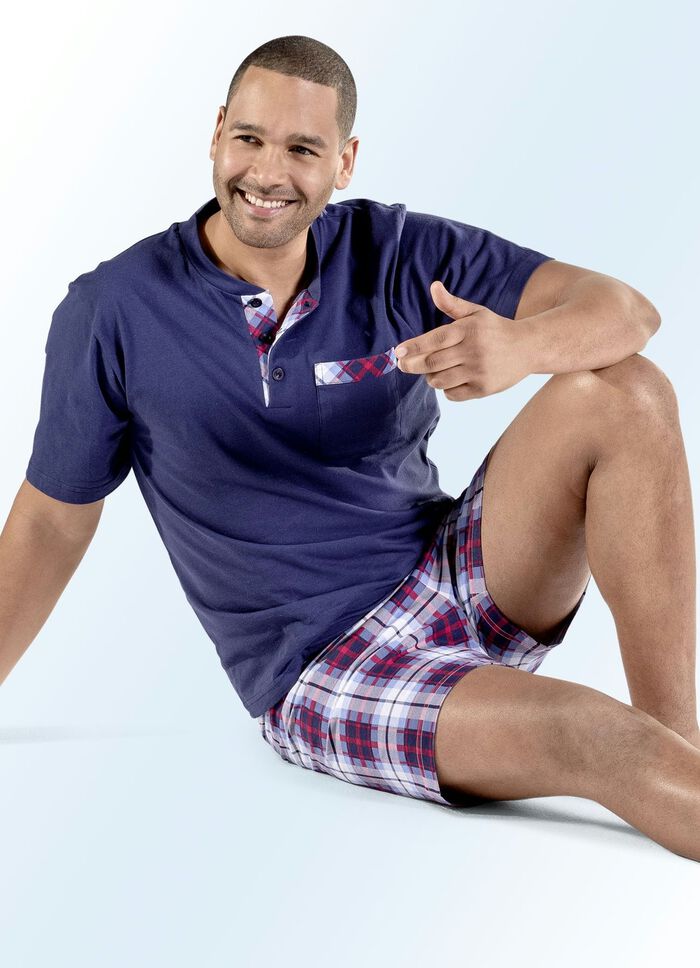 Set van twee shortys met knoopsluiting, borstzak en prachtig geruit design 