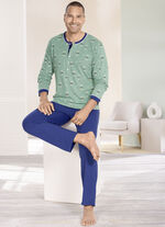 Pyjama met lange knoopsluiting en open randen 