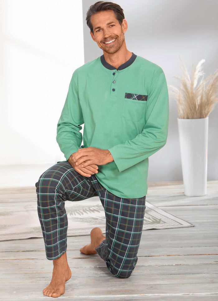 Pyjama met knoopsluiting en open manchetten 