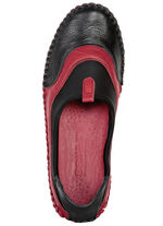 Gemini, comfortabele damespantoffels, breedte G, met uitneembaar voetbed ZWART-ROOD