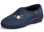 Klassieke damespantoffels, breedte H, met borduursel MARINE