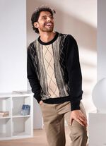 Trui met ronde hals en jacquardmotief ZWART-BEIGE