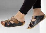 Gemini, comfortabele damesmuiltjes, breedte G, met klittenbandsluiting ZWART-COGNAC