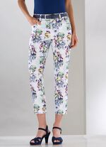 Broek met glanzende gekleurde inkjetprint 