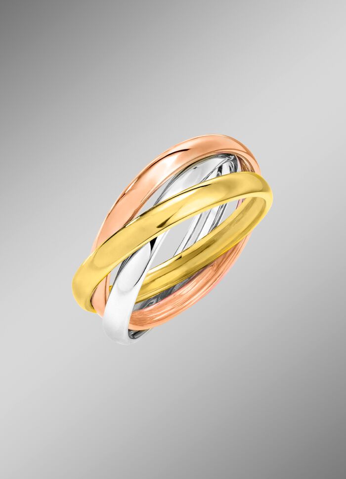 In elkaar verweven damesring in driekleur 