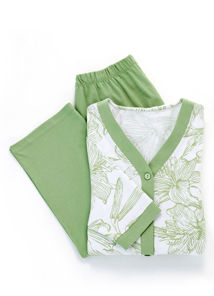 Pyjama, doorgeknoopt met bies en lange mouwen WEISS-SCHILFGR&Uuml;N