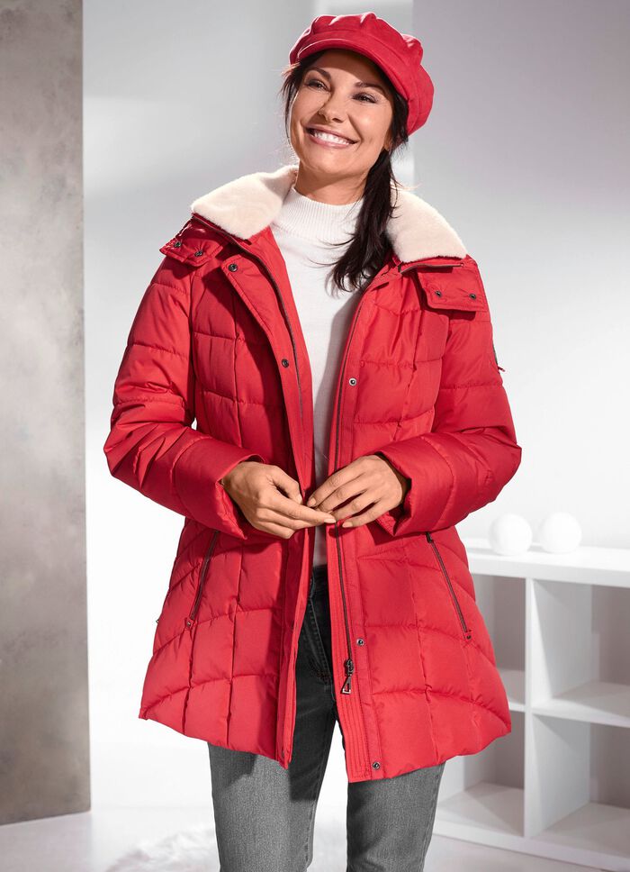 Functioneel jack met afneembare imitatiebontrand op de kraag VUURROOD